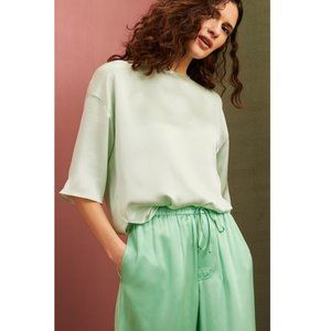 NEW Vince Silk Green Boxy Top Summer Lagenlook Loose Style Short Tee P2078